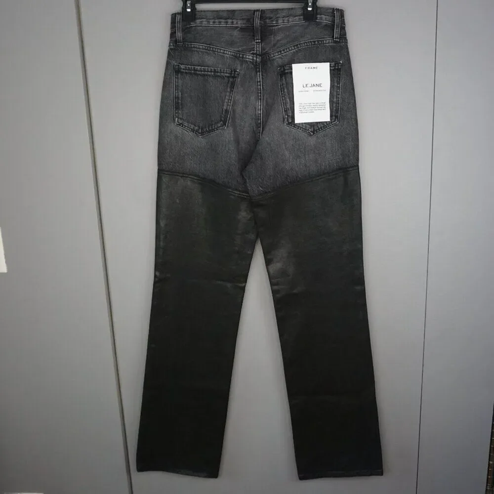 FRAME Women's Jeans Le Jane Jeans Midnight Mix Black Coated Wide Leg size 27 - Picture 3 of 16